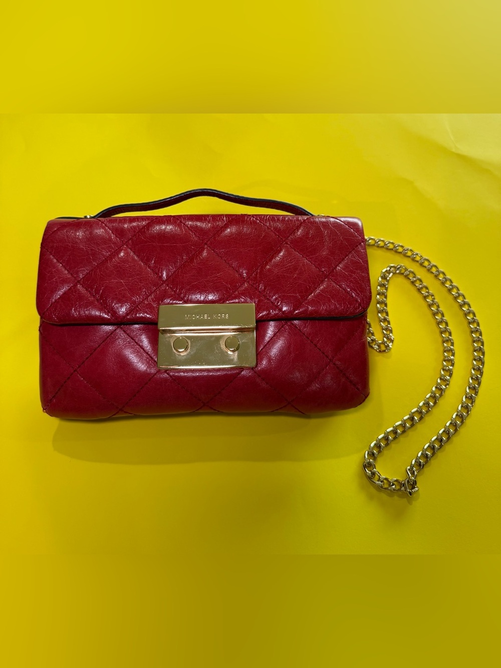 Michael Kors Red Quilted Leather Crossbody with Gold Chain